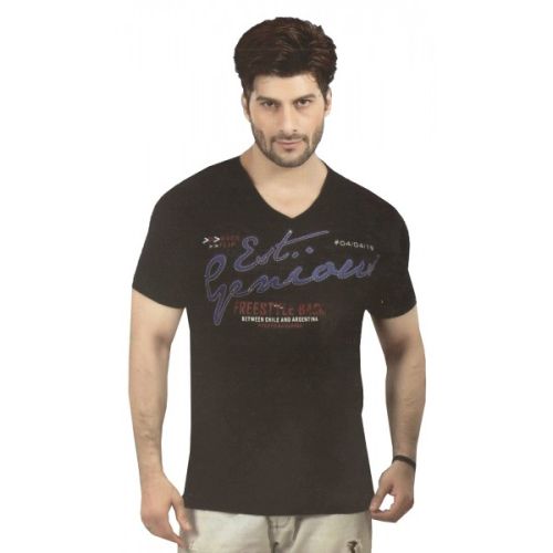 Mens Printed Black V Neck T-Shirt, Age Group : Adult