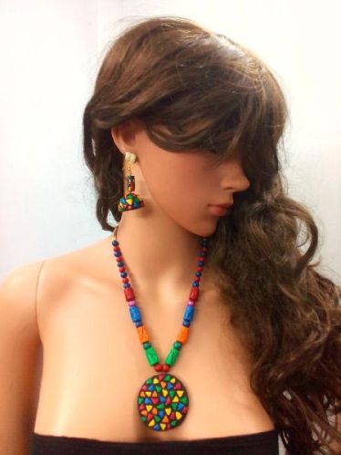 Handmade Terracotta Pendant Necklace Set