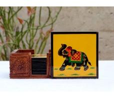 Elephant Painting Tea / Coffee Coaster With Stand