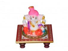 Pagdi Ganesh With Marble Pooja Chowki