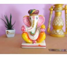 Pagdi Ganesha Made Of Marble With Beautiful Painting