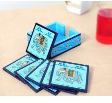 Wooden Coaster With Hand Painted Elephant