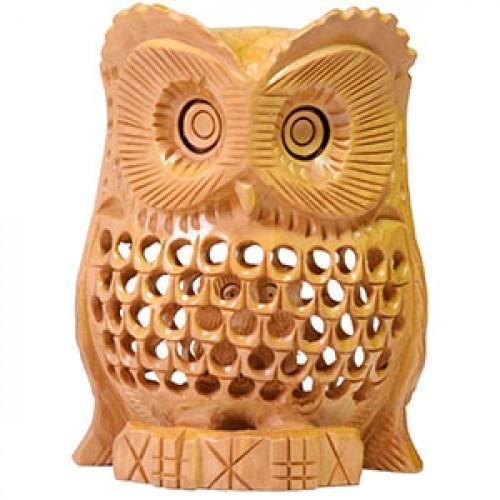 Wooden Owl Statue, Color : Light Brown