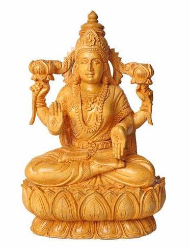 Wooden Laxmi Mata Statue, For Home Temple, Color : Golden