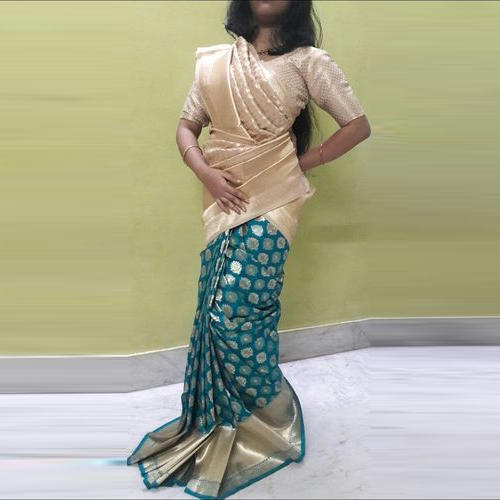 Green and Cream Opara Silk Sarees, Occasion : Party Wear