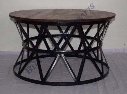 Round Material Used Iron Mango Wood 1319 Coffee Table