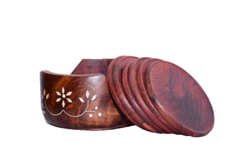 ARZ Wooden Coaster Set Of 6 Handcrafted With Rare Laquer Inlay Art