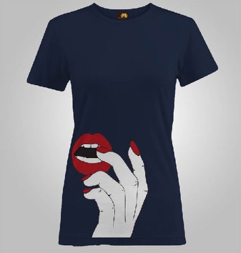 Ladies Printed T Shirts (LIPS HAND PRINT )