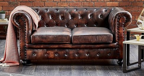 Shoreditch Chesterfield 2 Seater Leather Sofa, Color : Brown