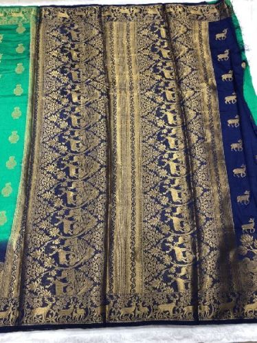 Plain Green Hiran Sarees, Occasion : Festive Wear, Casual Wear