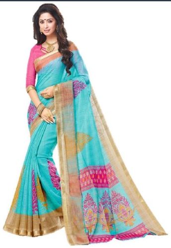 Printed Jari Border Embroidered Sarees, Occasion : Casual Wear Festive Wear