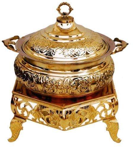 Round Brass Chafing Dishes, For Restaurants, Color : Golden