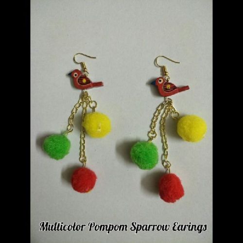 Metal Pom Pom Sparrow Earrings, Occasion : Party, Anniversary, Wedding Etc.