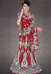 Red Net Lehenga Choli With Dupatta