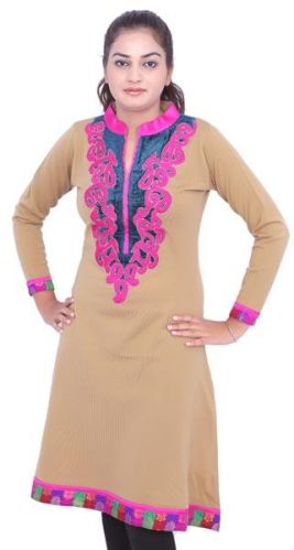 Fawn Embroidered Woollen Kurti