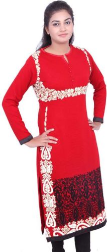 Red Embroidered Woollen Kurti