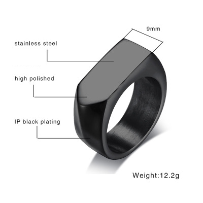 Mens Titanium Steel Blank Surface Square Ring