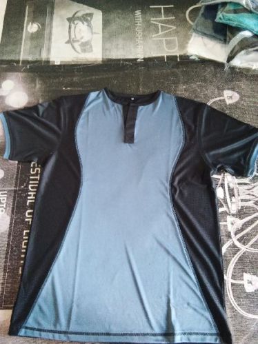 Grey and Black Polyester Round Neck Half Sleeve T-Shirt