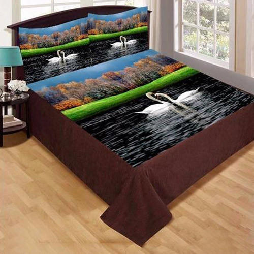 Swan Print Velvet Double Bed Sheet Set