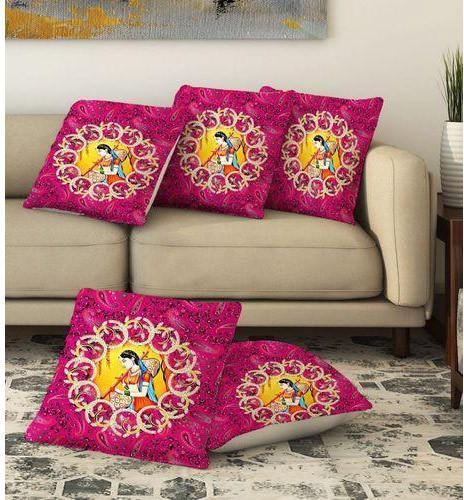 Devyansh Creations Jute Meerabai Print Cushion Covers, Size : 45cm X 45cm