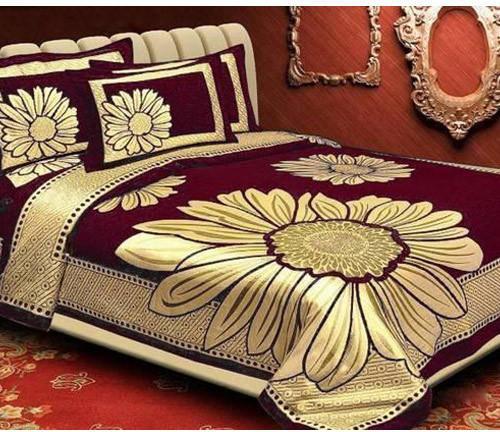 Flower Design Chenille Double Bed Sheet Set