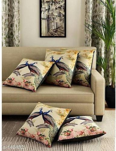 Devyansh Creations Jute Peacock Print Cushion Covers, Size : 45cm X 45cm