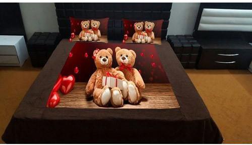 Teddy Print Velvet Double Bed Sheet Set