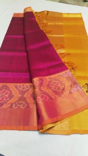 Handloom Pure Cotton Silk Ikkat Border Sarees