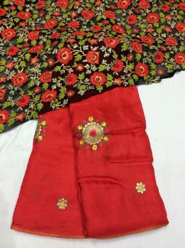 Linen Georgette Sarees With Designer Butta Embroidery Work and Blouse