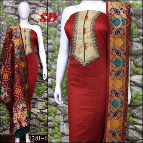 SD Soft Chanderi Designer Suits, Zari Silk Dupatta