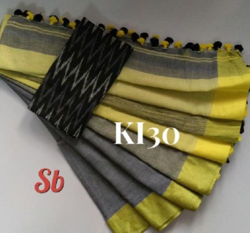 Khadi Soft Sarees With Ikkat Blouse