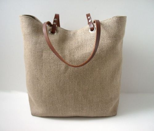 Natural Juco Bag With Rexine Handle