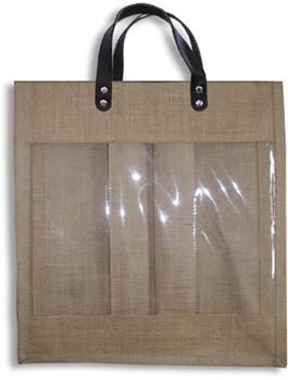 Natural PVC Jute Bag With Rexine Handle