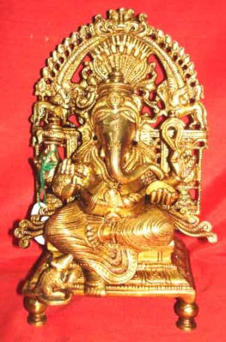 Brass Ganesh Sitting On Throne, For Home Decor, Style : Religous