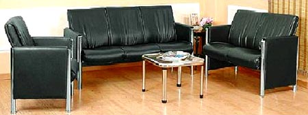 Leather Metal 3 Piece Office Sofa Set, Color : Black