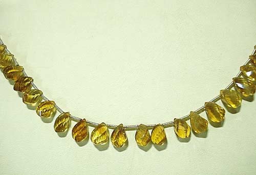 Golden Topaz Twisted Semi Precious Stone Beads