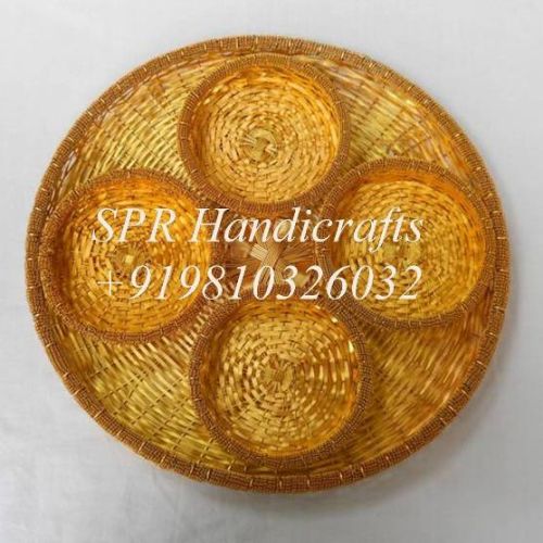 Round Cane Tray With 4 Bowls