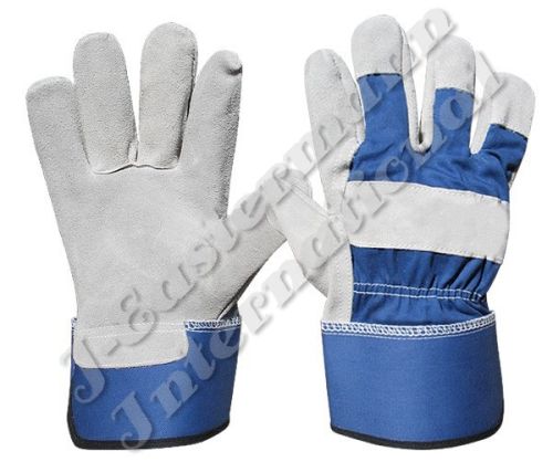Premium Leather Work Gloves Blue Rubberized Cuff JEI 1114.01N