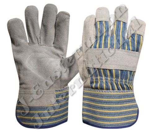 Premium Leather Work Gloves Green Rubberized Cuff JEI 1113N