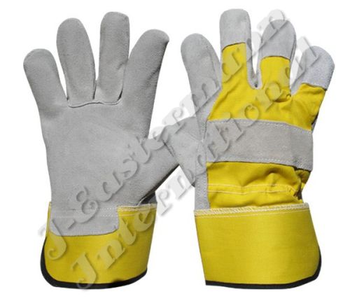 Premium Leather Work Gloves Yellow Rubberized Cuff JEI 1114N