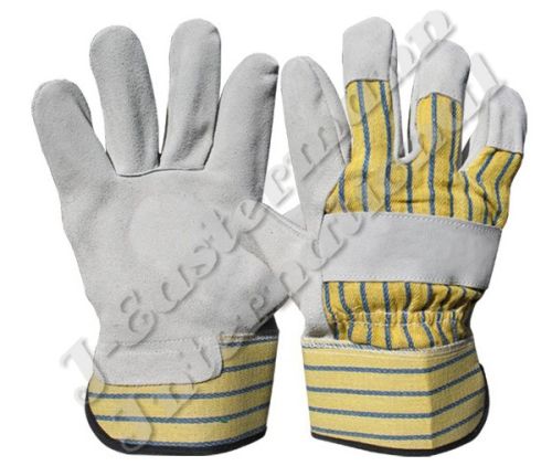 Premium Leather Work Gloves Yellow Rubberized Cuff JEI 1113.01N