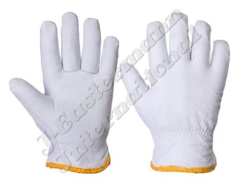 White Leather Driving Gloves Fleece Lined JEI 02531W
