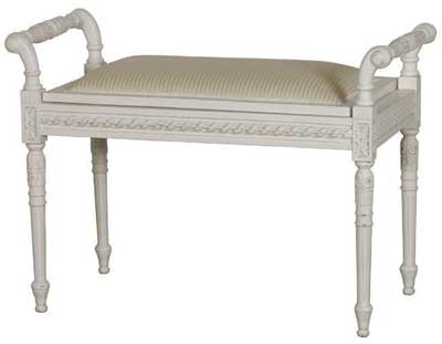 Antique White Wooden Bench with Upholstered Seat