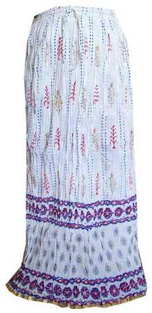 Ladies White Printed Cotton Bohemian Skirt
