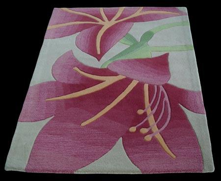 Wool Printed Pink Flower Hand Tufted Carpet