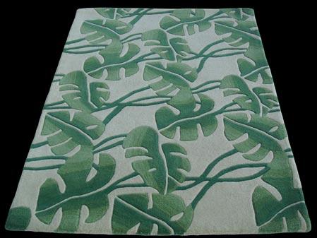 Printed Monstera Leaf Design Area Rug, Technics : Handloom