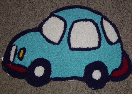 Printed Blue Car-Shaped Cotton Kids Bath Mat for Kids' Bathroom