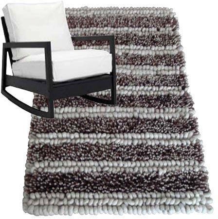 Wool Felt Pebble Stripe Rug, Color : Charcoal Brown, Light Gray