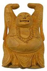 Plain Polished Wooden Laughing Buddha Statue 5 Inches for Home Decor