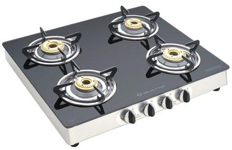 Bajaj Cgx4 Glass Top Gas Stove, Color : BLACK